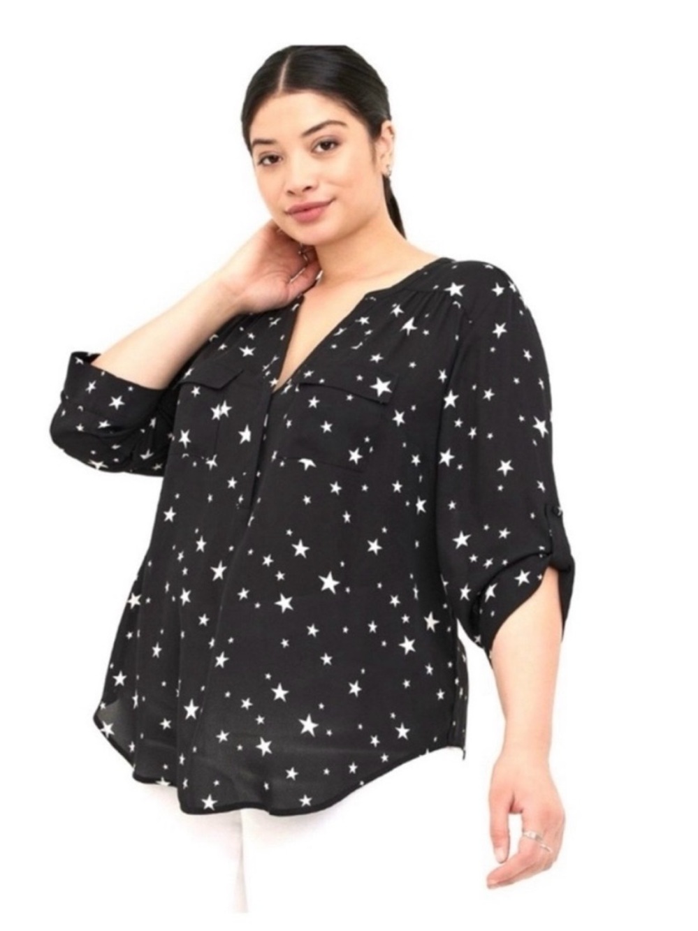 Torrid Harper Black Star-Print 3/4 Sleeve Blouse